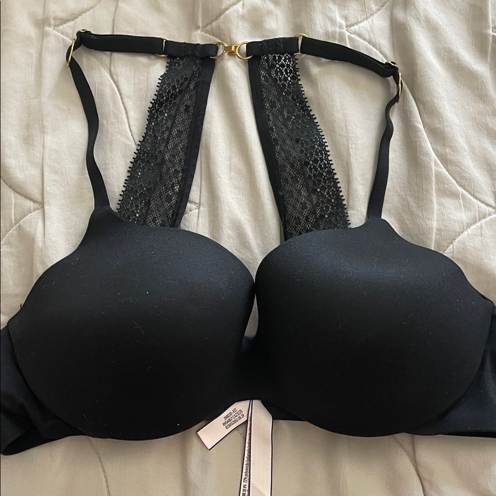 Black Victoria’s Secret Lightly Padded Convertible Lace Back Bra 36B